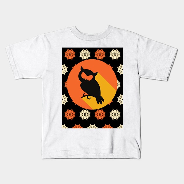 Owl Orange Moon Kids T-Shirt by Kiyiya Designs